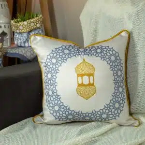 Ramadan Decorative Cushions with Mustard and Grey Minaret Motifs – “مآذن” Collection - Image 3