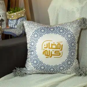 Ramadan Decorative Cushions with Mustard and Grey Minaret Motifs – “مآذن” Collection - Image 4