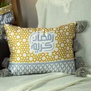 Ramadan Decorative Cushions with Mustard and Grey Minaret Motifs – “مآذن” Collection - Image 6